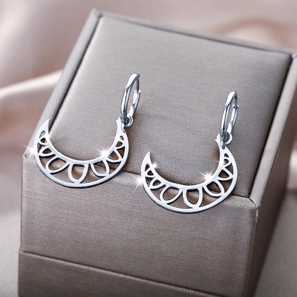 GlitzBlitz Boutique Jewelry - Any 3/$25! Silver Cut Out Crescent Moon Huggie Hoop Earrings